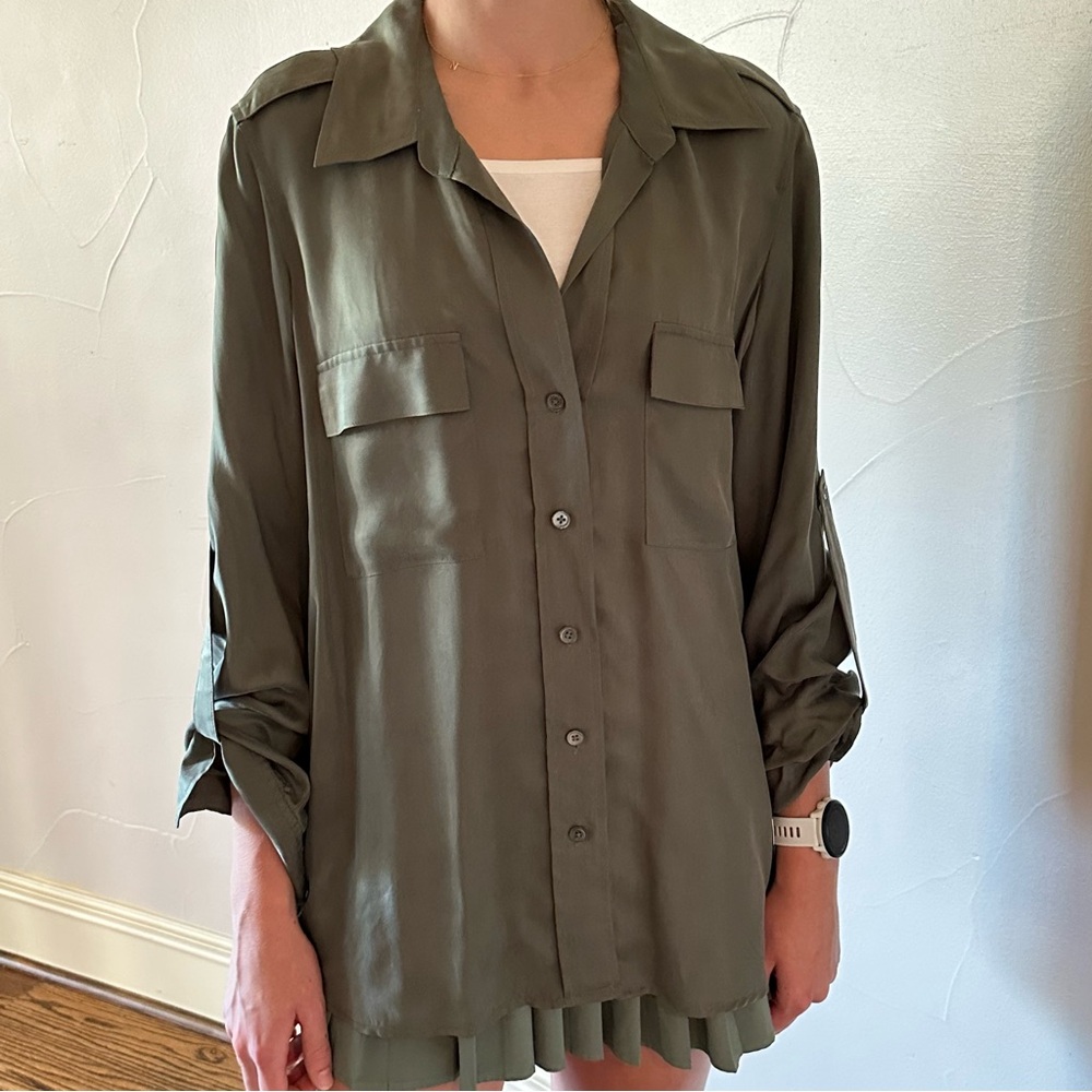 L'AGENCE Khaki Button-Up Blouse